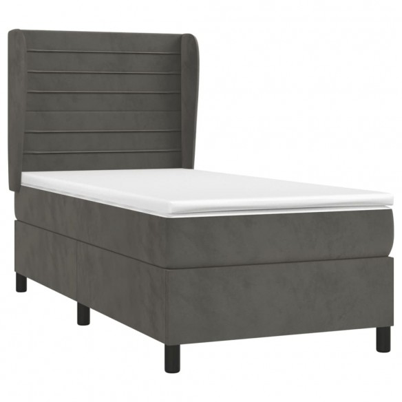 Cadre de lit et matelas Gris foncé 90x190 cm Velours