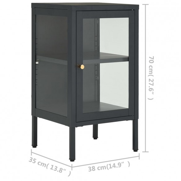 Buffet Anthracite 38x35x70 cm Acier et verre