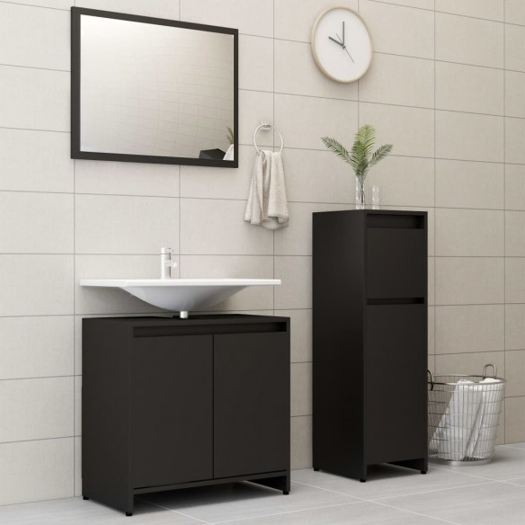 Ensemble de meubles de salle de bain 3 pcs Noir Aggloméré