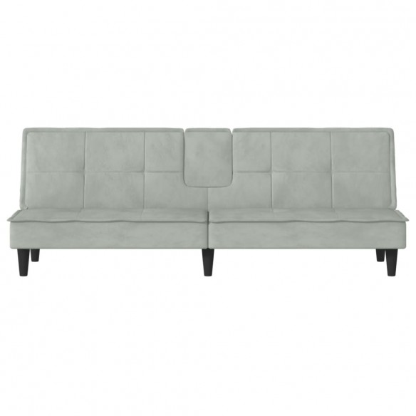Canapé-lit avec porte-gobelets gris clair velours