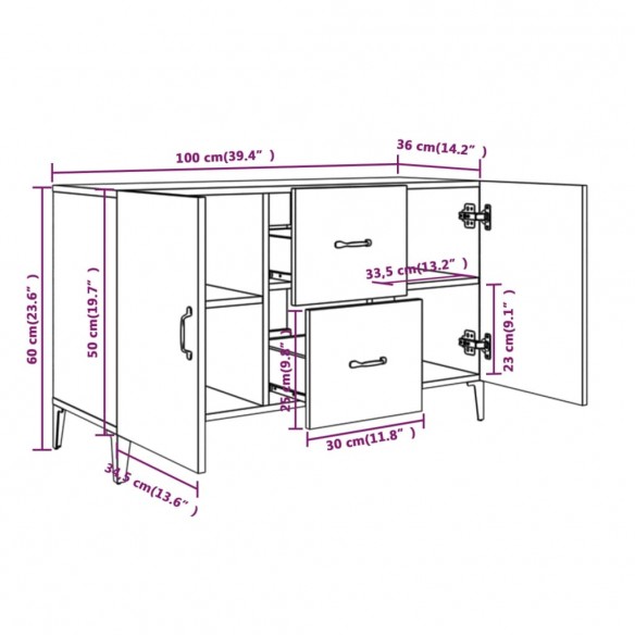 Buffet sonoma gris 100x36x60 cm bois d'ingénierie