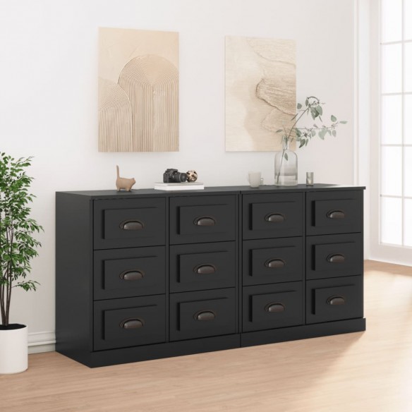 Buffets 2 pcs noir bois d'ingénierie