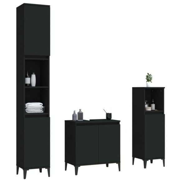 Ensemble de meubles salle de bain 3 pcs noir bois d'ingénierie