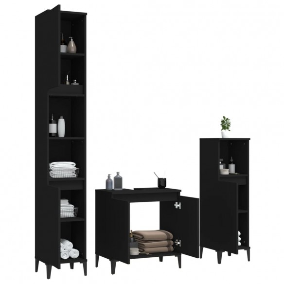 Ensemble de meubles salle de bain 3 pcs noir bois d'ingénierie