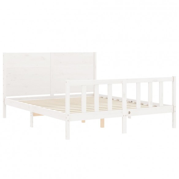 Cadre de lit avec tête de lit blanc King Size bois massif