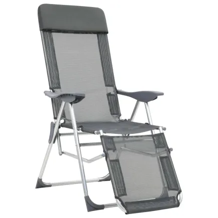 Chaises de camping pliantes et repose-pied 2 pcs gris textilène 2