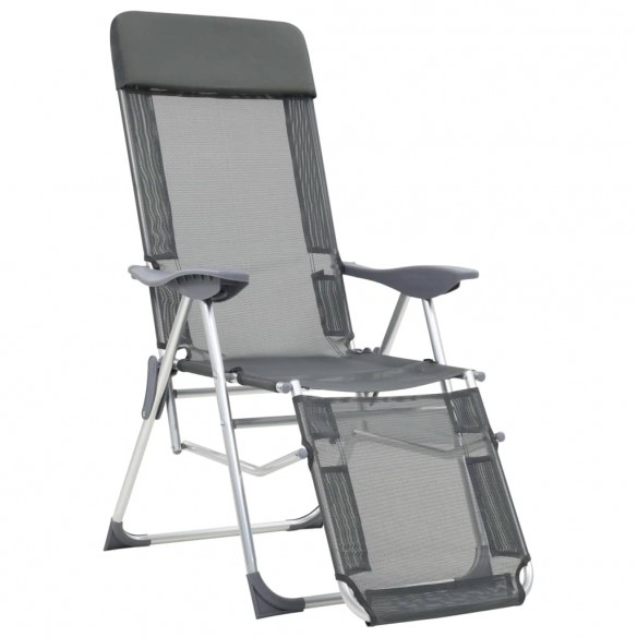 Chaises de camping pliantes et repose-pied 2 pcs gris textilène