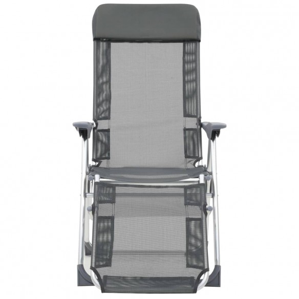 Chaises de camping pliantes et repose-pied 2 pcs gris textilène