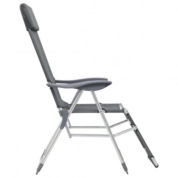 Chaises de camping pliantes et repose-pied 2 pcs gris textilène