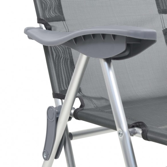 Chaises de camping pliantes et repose-pied 2 pcs gris textilène