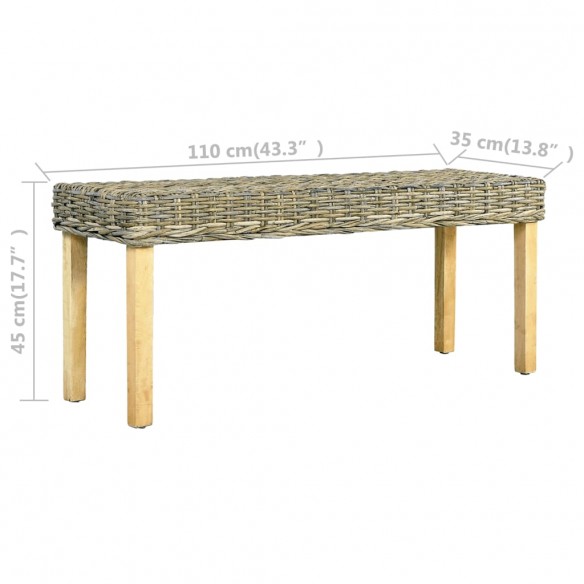 Banc 110 cm Rotin naturel kubu et bois de manguier massif