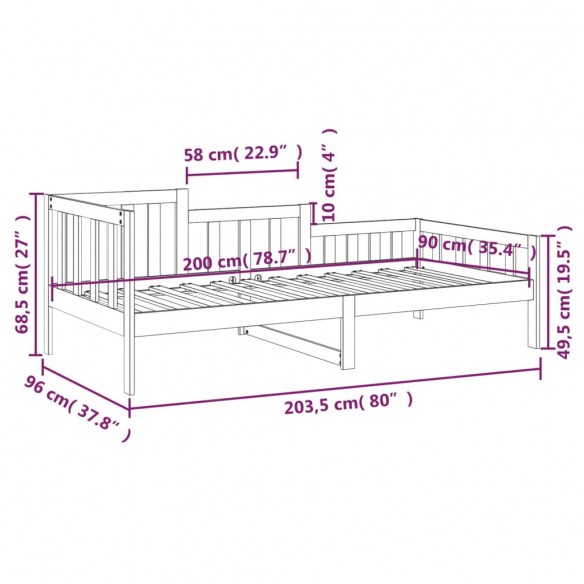 Lit de jour Marron miel 90x200 cm Bois de pin massif