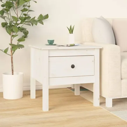 Table d'appoint Blanc 50x50x49 cm Bois massif de pin