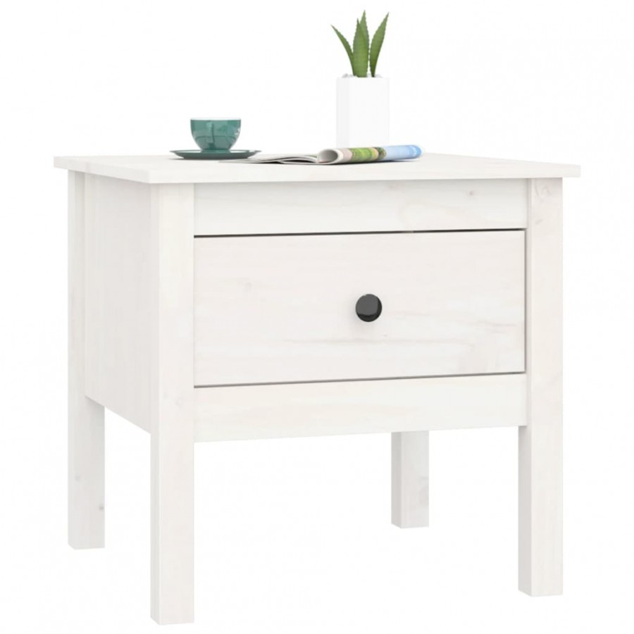 Table d'appoint Blanc 50x50x49 cm Bois massif de pin