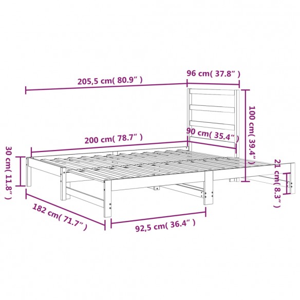 Lit coulissant Marron miel 2x(90x200) cm Bois de pin solide