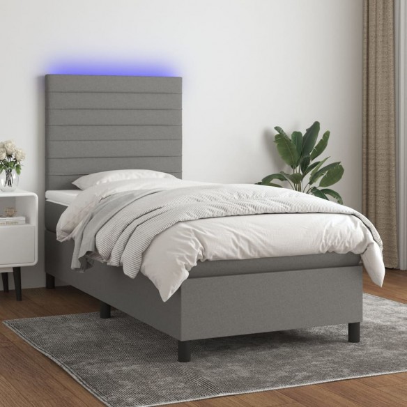 Cadre de lit avec matelas et LED Gris foncé 80x200cm