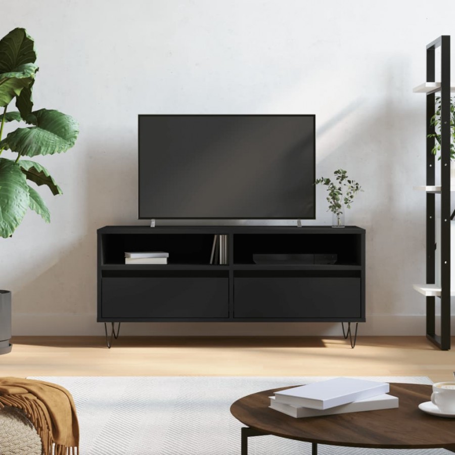 Meuble TV noir 100x34,5x44,5 cm bois d'ingénierie