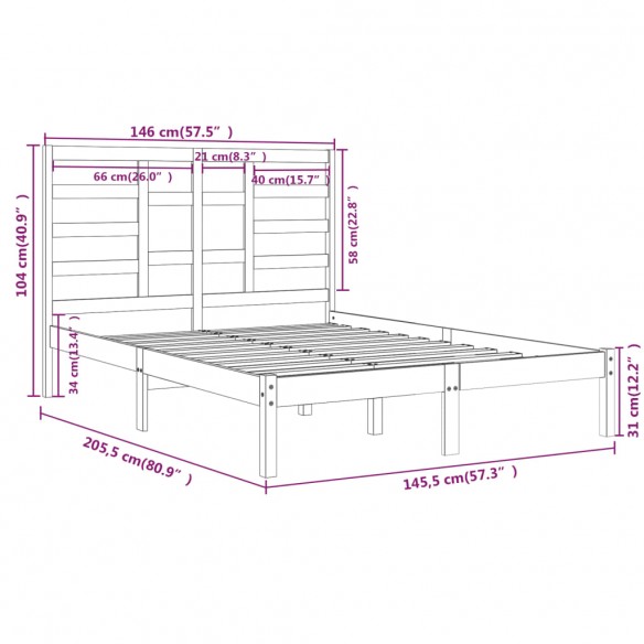 Cadre de lit Gris Bois massif 140x200 cm