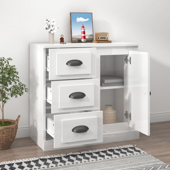 Buffet blanc brillant 70x35,5x67,5 cm bois d'ingénierie