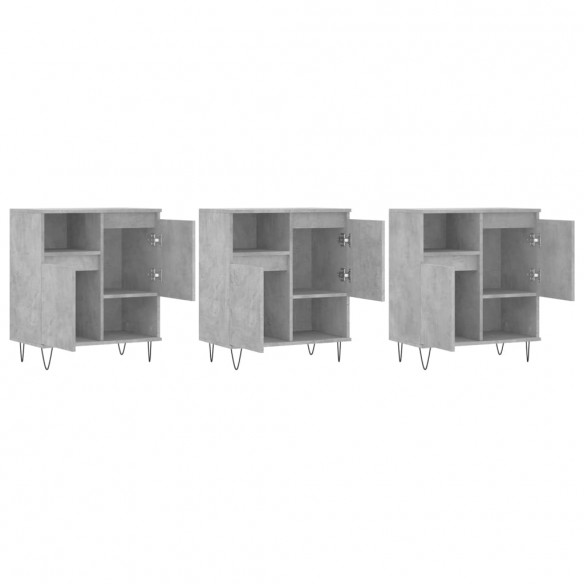 Buffets 3 pcs gris béton bois d'ingénierie