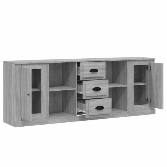 Buffets 3 pcs Sonoma gris Bois d'ingénierie