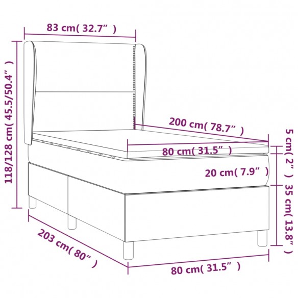 Cadre de lit et matelas Bleu foncé 80x200 cm Velours