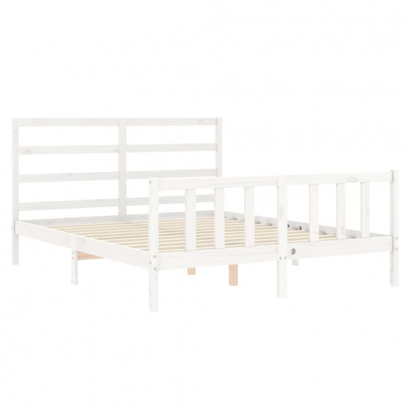 Cadre de lit avec tête de lit blanc 160x200 cm bois massif