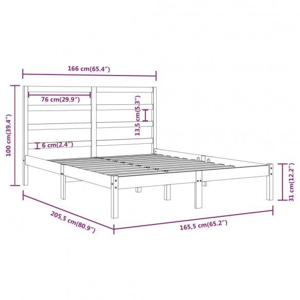 Cadre de lit Blanc Bois de pin massif 160x200 cm