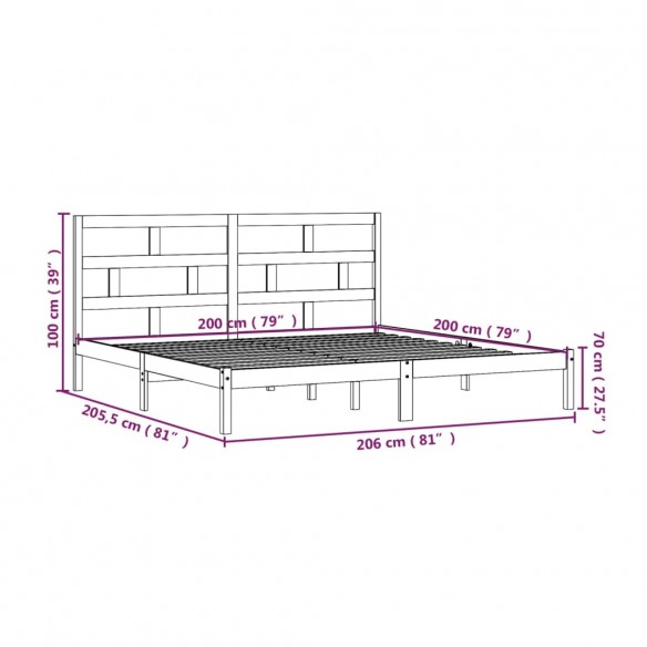 Cadre de lit Marron miel Bois de pin massif 200x200 cm