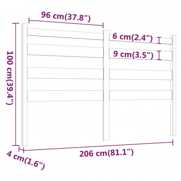 Tête de lit Gris 206x4x100 cm Bois massif de pin