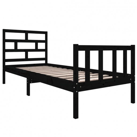 Cadre de lit Noir Bois de pin massif 75x190 cm Petit simple