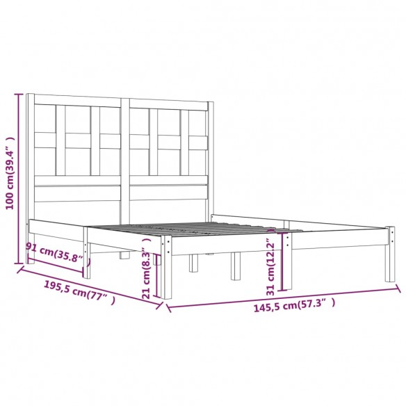 Cadre de lit Gris Bois de pin massif 140x190 cm