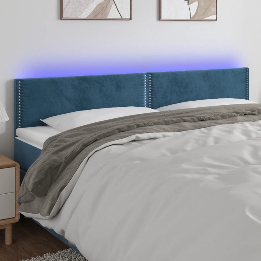 Tête de lit à LED Bleu foncé 160x5x78/88 cm Velours