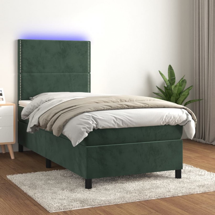 Cadre de lit matelas et LED Vert foncé 100x200 cm