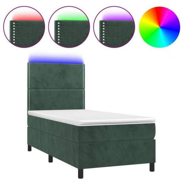 Cadre de lit matelas et LED Vert foncé 100x200 cm