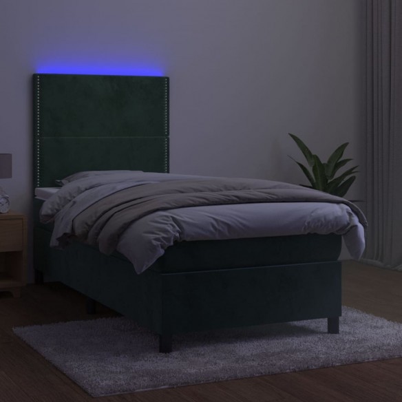 Cadre de lit matelas et LED Vert foncé 100x200 cm