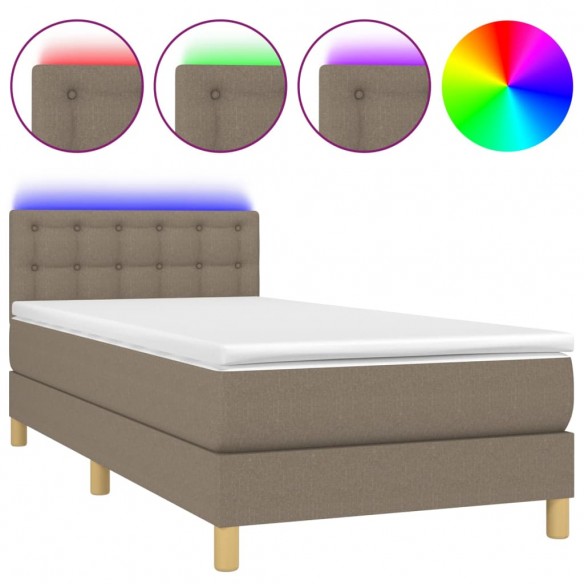 Cadre de lit avec matelas LED Taupe 100x200 cm Tissu