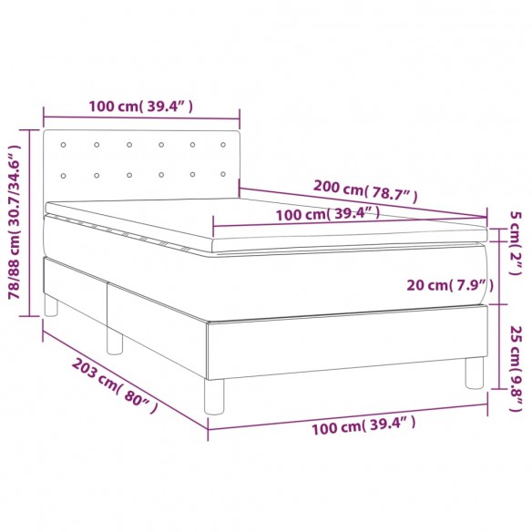 Cadre de lit avec matelas LED Taupe 100x200 cm Tissu