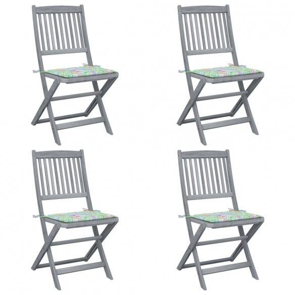 Chaises pliables d'extérieur 4 pcs avec coussins Bois d'acacia