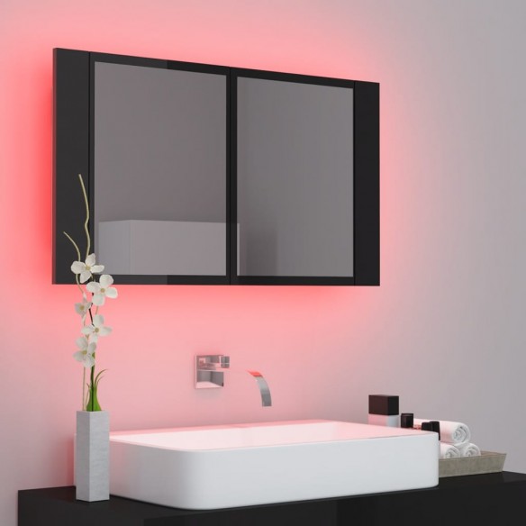 Armoire à miroir de bain à LED Noir brillant Acrylique