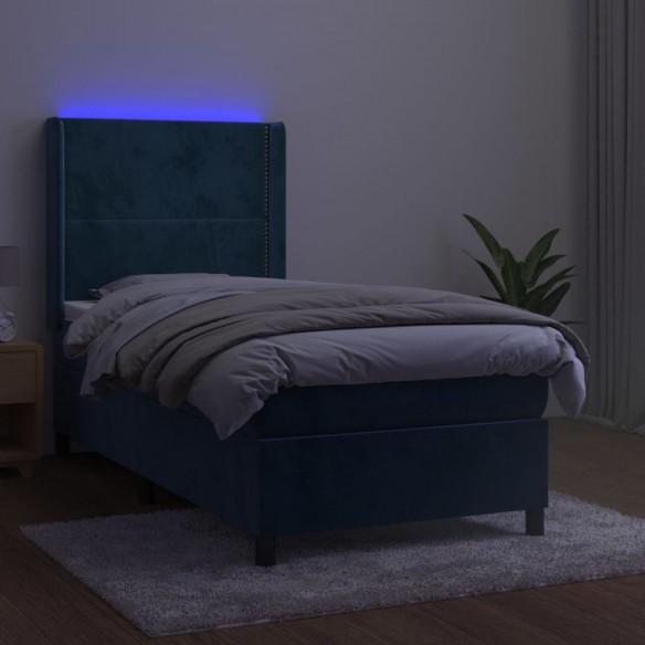 Sommier à lattes de lit matelas LED Bleu foncé 90x200cm Velours