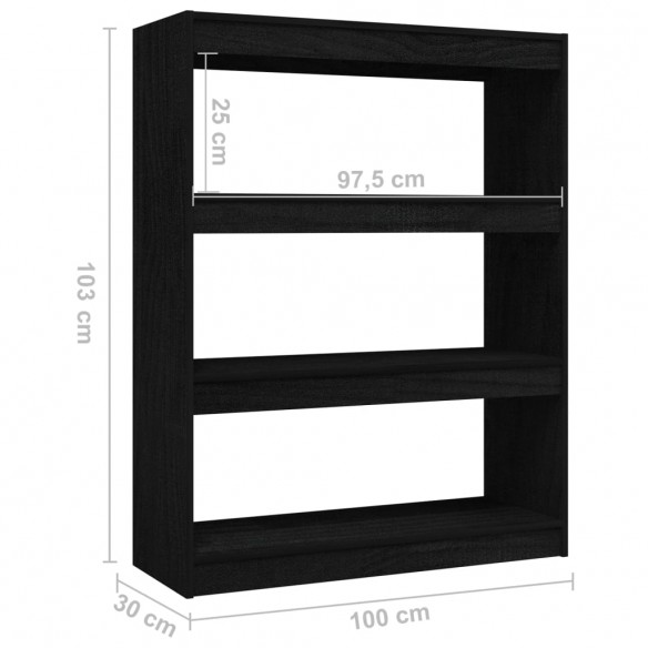 Bibliothèque/Séparateur de pièce Noir 100x30x103 cm Pin massif