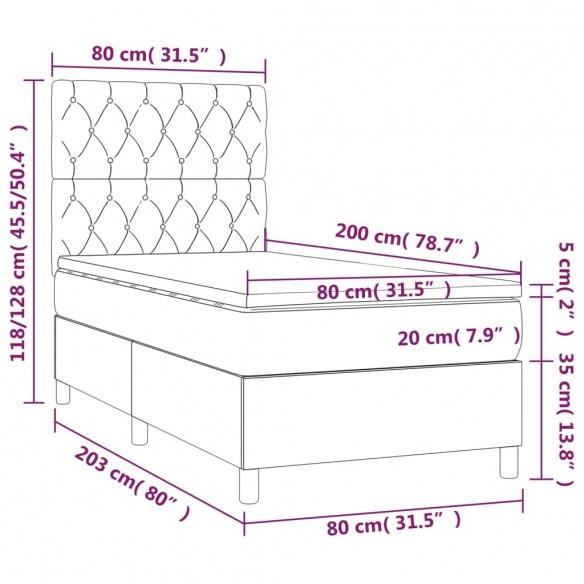 Cadre de lit et matelas et LED Marron foncé 80x200cm