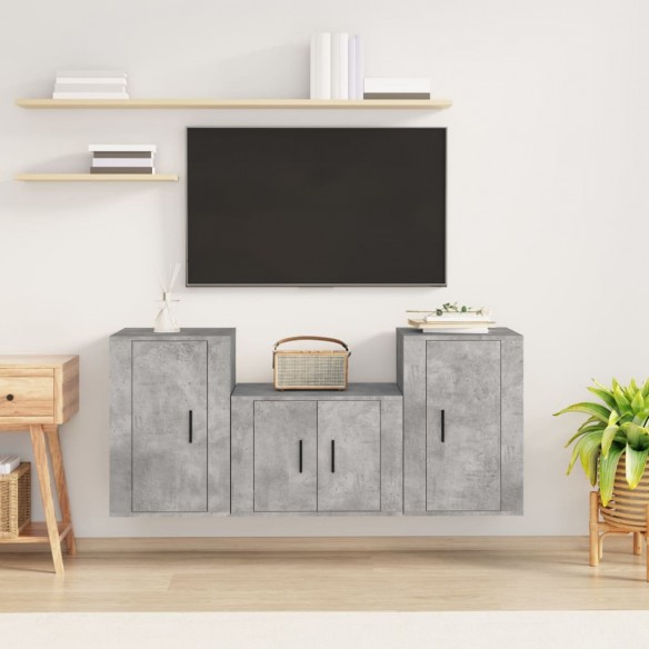 Ensemble de meubles TV 3 pcs Gris béton Bois d'ingénierie