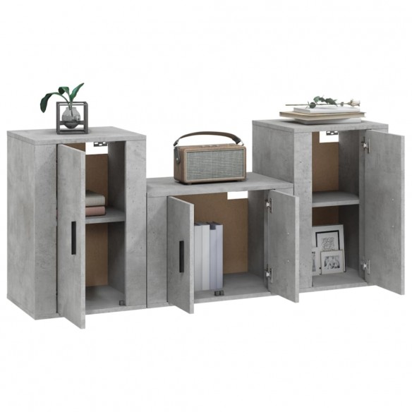 Ensemble de meubles TV 3 pcs Gris béton Bois d'ingénierie