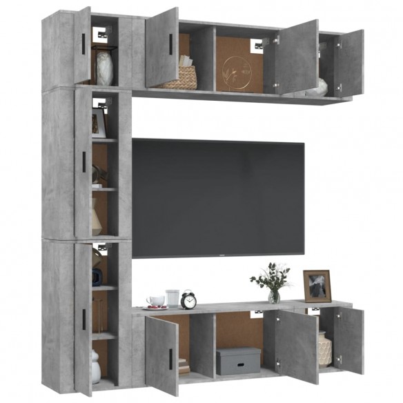 Ensemble de meubles TV 7 pcs Gris béton Bois d'ingénierie