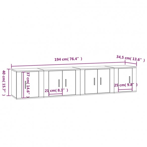 Ensemble de meubles TV 4 pcs Blanc Bois d'ingénierie