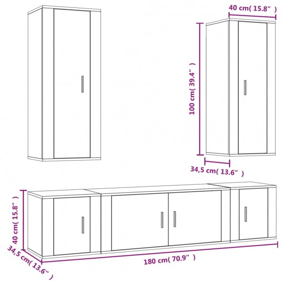 Ensemble de meubles TV 5 pcs Blanc Bois d'ingénierie