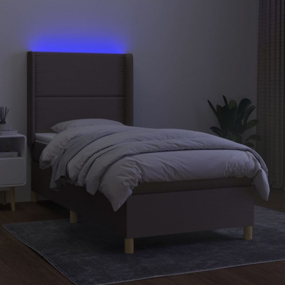 Sommier à lattes de lit matelas et LED Taupe 80x200cm Tissu