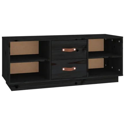 Meuble TV Noir 100x34x40 cm Bois de pin massif 2